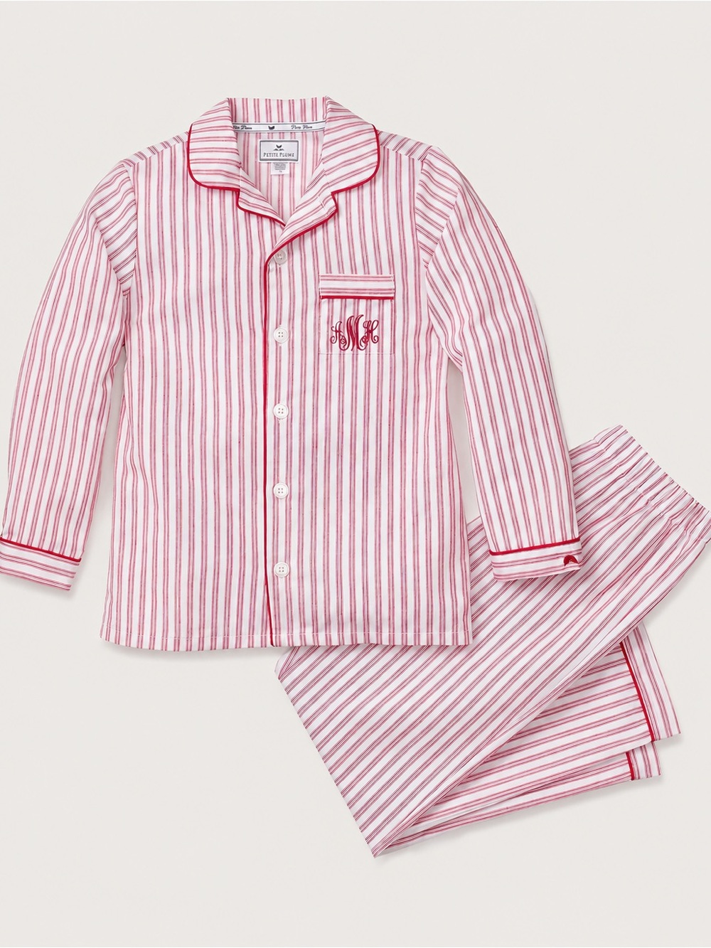 Petite Plume kids' pajama set in antique ticking stripe Monogram Size 12